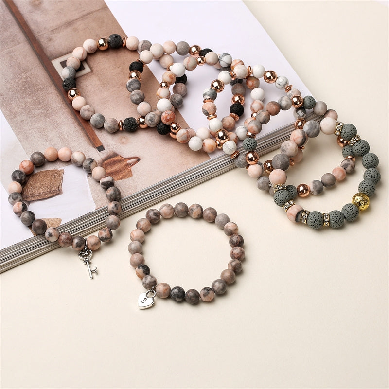 Retro Natural Stone Aromatherapy Beaded Bracelet Set