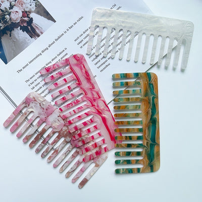 Retro Acrylic Marble Hair Comb - Anti-Static Ink Texture Hairdressing Tool for Women