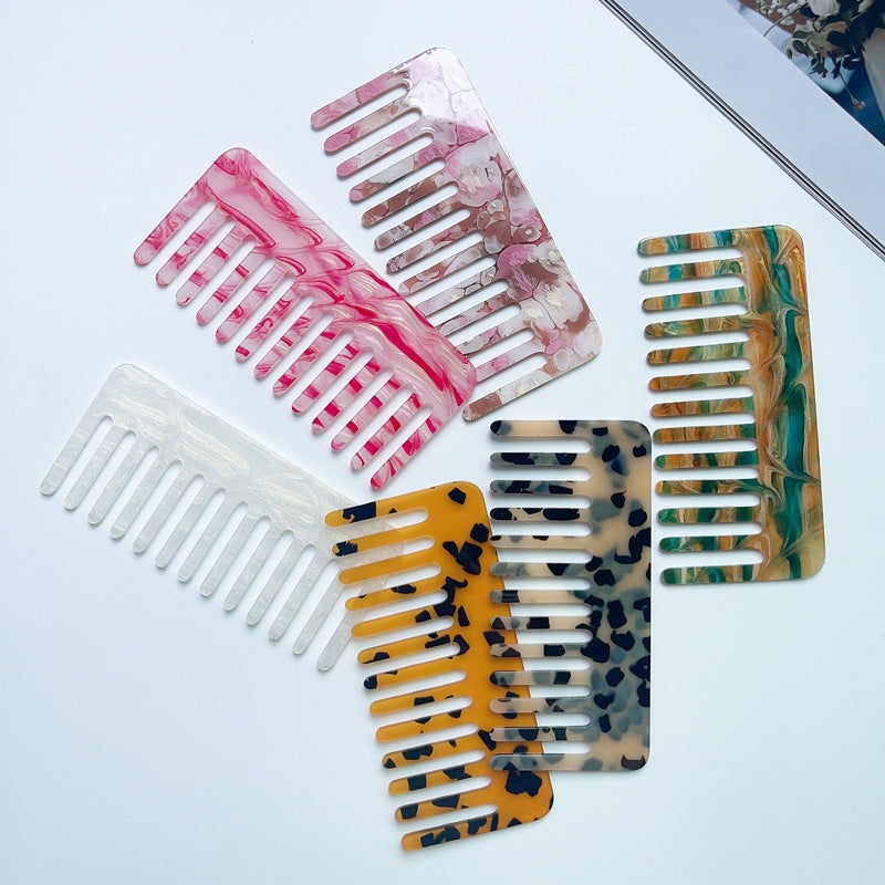 Retro Acrylic Marble Hair Comb - Anti-Static Ink Texture Hairdressing Tool for Women