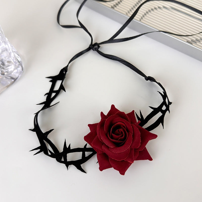 Retro Modern Rose Thorn Choker Necklace for Women