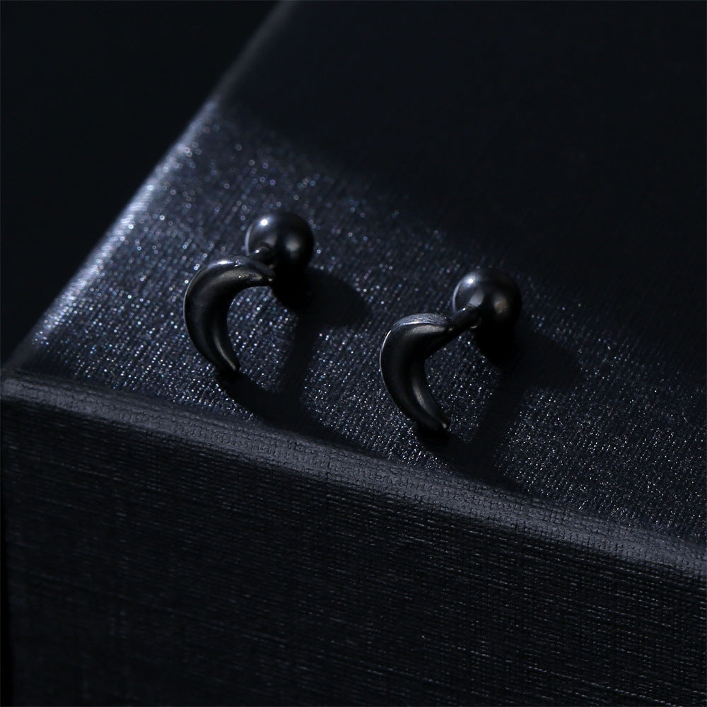 Retro Crescent Stainless Steel Ear Studs - Fashion Piercing Earrings for Men