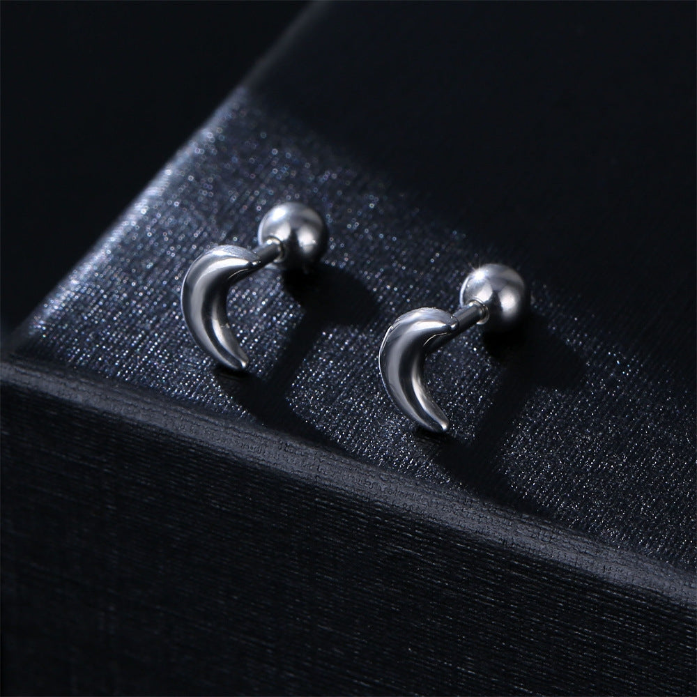 Retro Crescent Stainless Steel Ear Studs - Fashion Piercing Earrings for Men