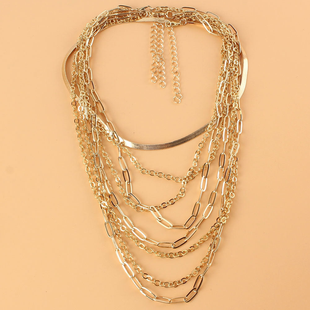 Retro Multi-layer Geometric Gold Statement Necklace for Women