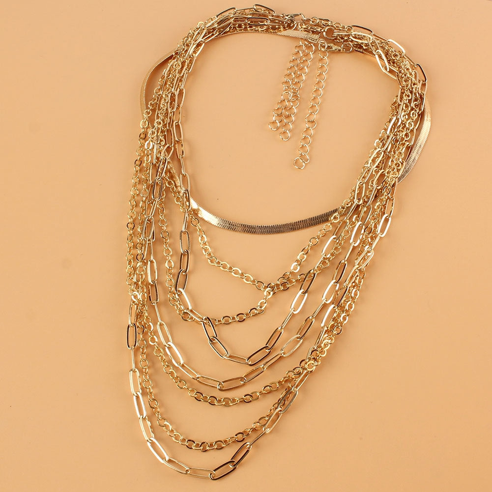 Retro Multi-layer Geometric Gold Statement Necklace for Women