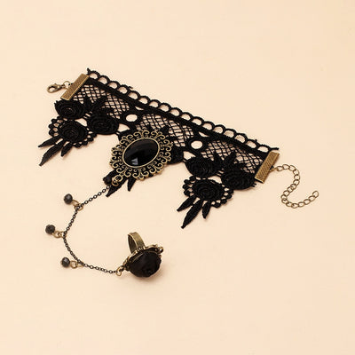 Gothic Lolita Dark Lace Bracelet and Finger Ornament Set