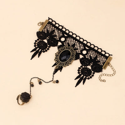 Gothic Lolita Dark Lace Bracelet and Finger Ornament Set