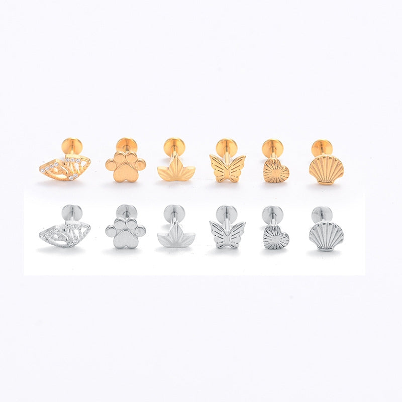 Retro Butterfly Wing Titanium Steel Zircon Lip and Ear Studs