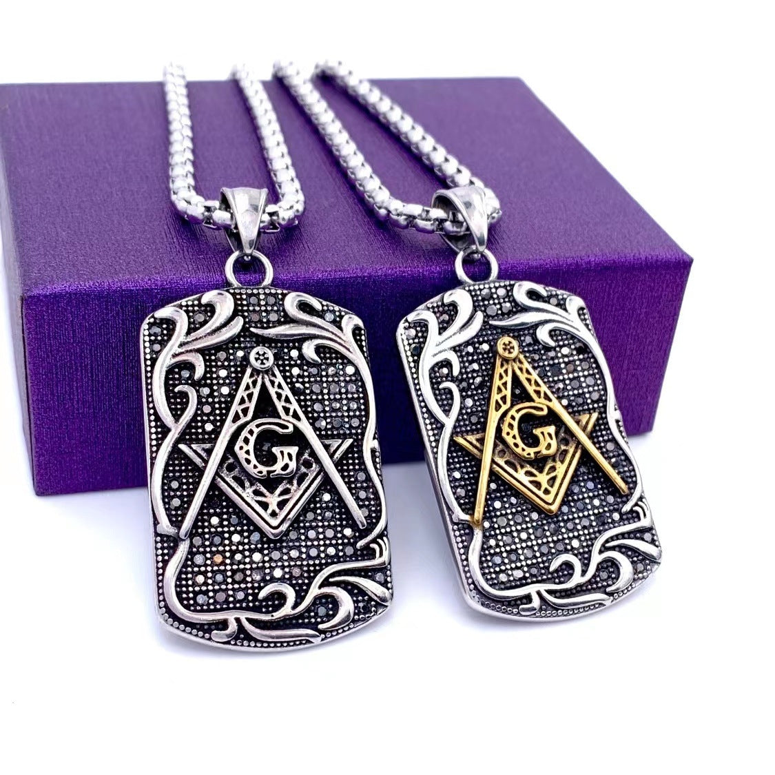 Retro Punk Geometric Masonic Symbol Stainless Steel Men's Pendant Necklace