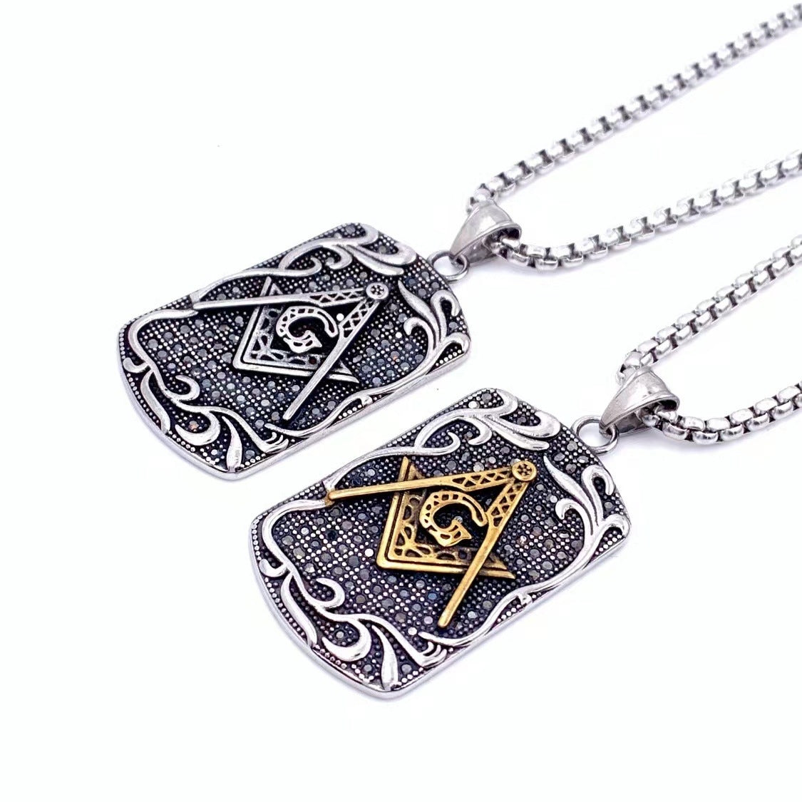 Retro Punk Geometric Masonic Symbol Stainless Steel Men's Pendant Necklace