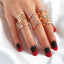 Retro Punk Animal Heart Shape Gemstone Crown Ring Set - 16 Pieces Gold & Silver Plated Women's Rings