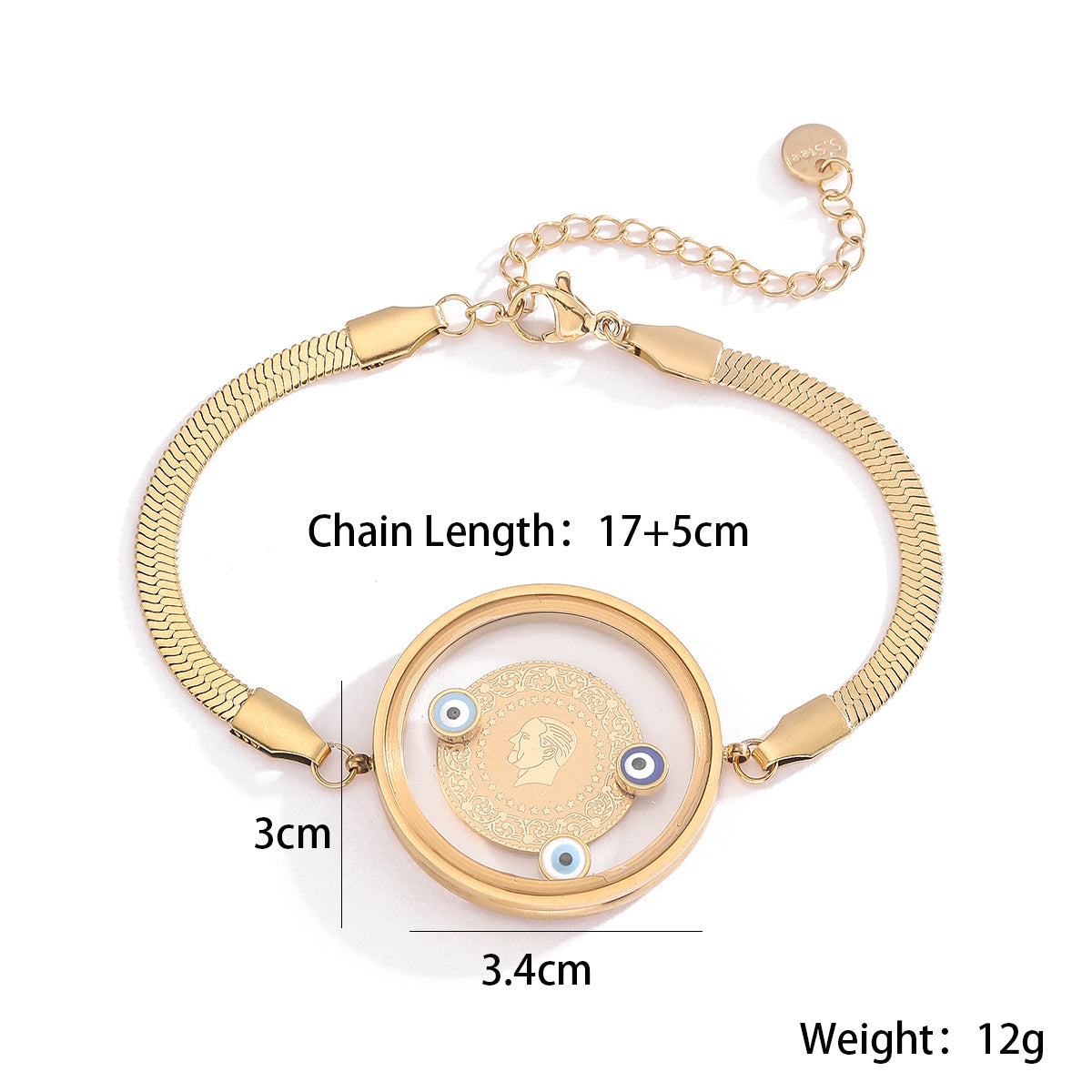 Retro Punk 18K Gold Plated Stainless Steel Portrait Disc Bracelet for Women