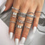 Retro Punk Tortoise Round Snake Alloy Inlay Gemstone Opal Gold Silver Women's Ring Set