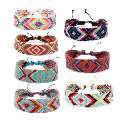 Retro Rhombus Ethnic Style Cotton Rope Hand-Woven Bracelet