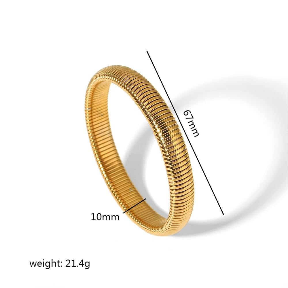 Retro Roman Style 18K Gold Plated Stainless Steel Bangle Bracelet - European and American Design, Simple Elastic, High-Quality Jewelry for Women