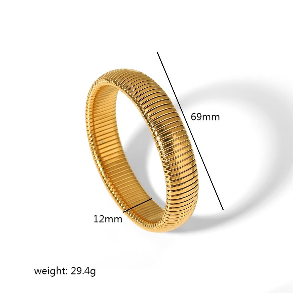 Retro Roman Style 18K Gold Plated Stainless Steel Bangle Bracelet - European and American Design, Simple Elastic, High-Quality Jewelry for Women