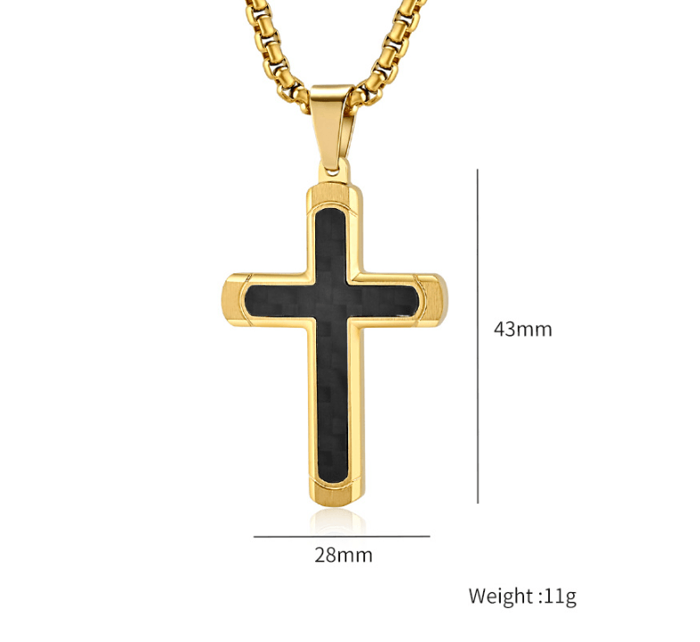 Retro Roman Cross Titanium Steel Carbon Inlay Men's Pendant Necklace