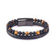 Retro Round Alloy Beaded Leather Bracelet with Natural Stone Tiger Eye and Agate