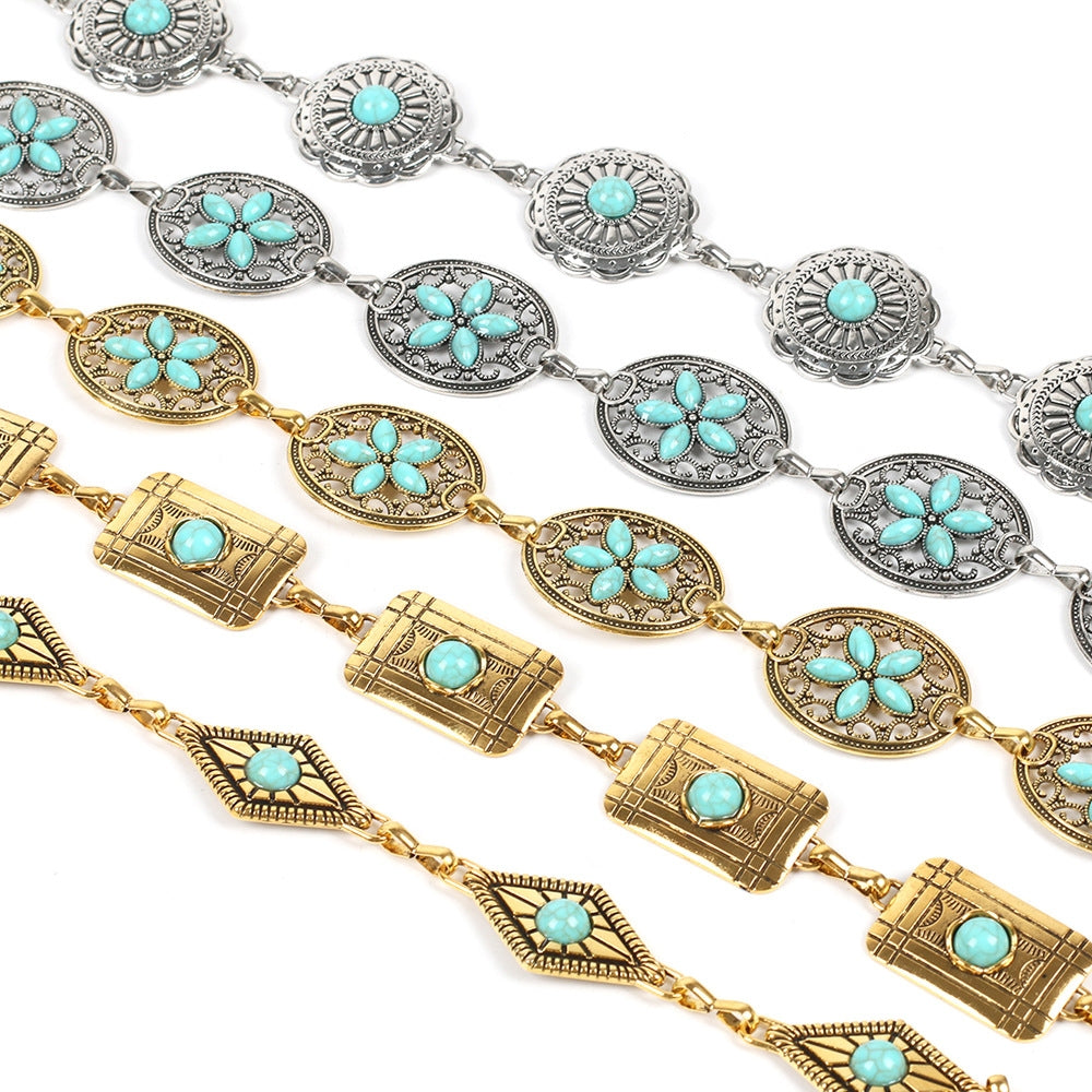 Retro Bohemian Turquoise Gemstone Women's Chain Belt