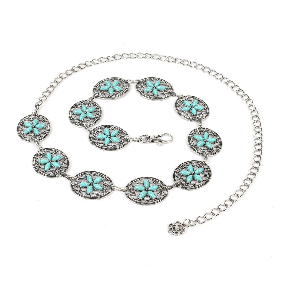 Retro Bohemian Turquoise Gemstone Women's Chain Belt