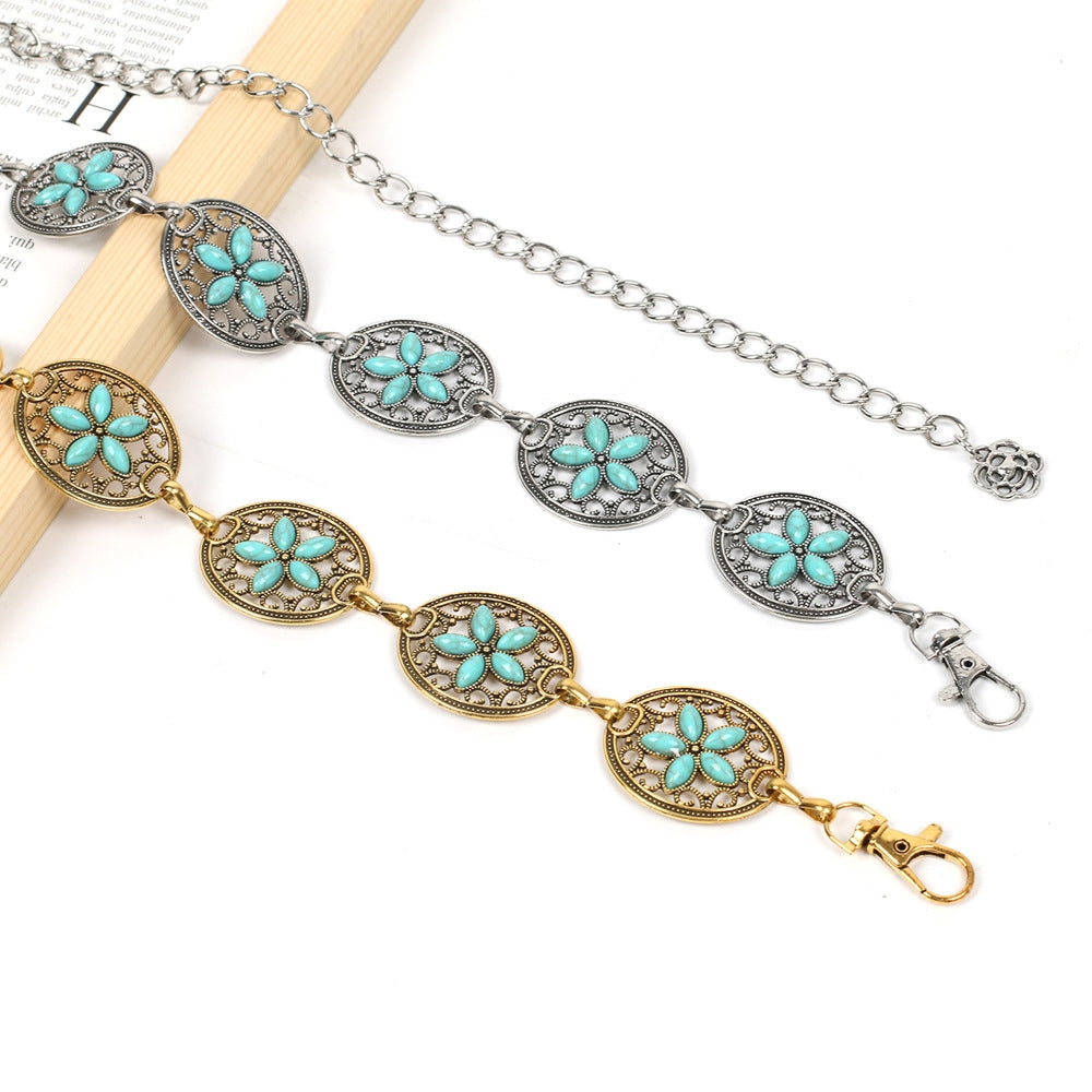 Retro Bohemian Turquoise Gemstone Women's Chain Belt