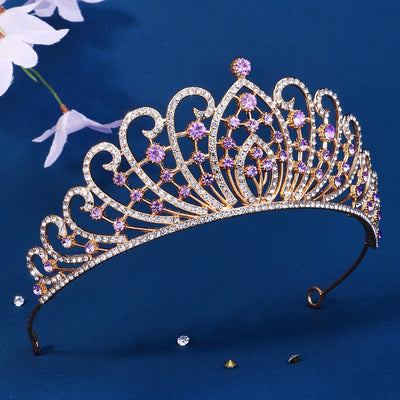 Retro Luxury Zircon Inlay Crown with Colored Diamonds for Brides and Performances