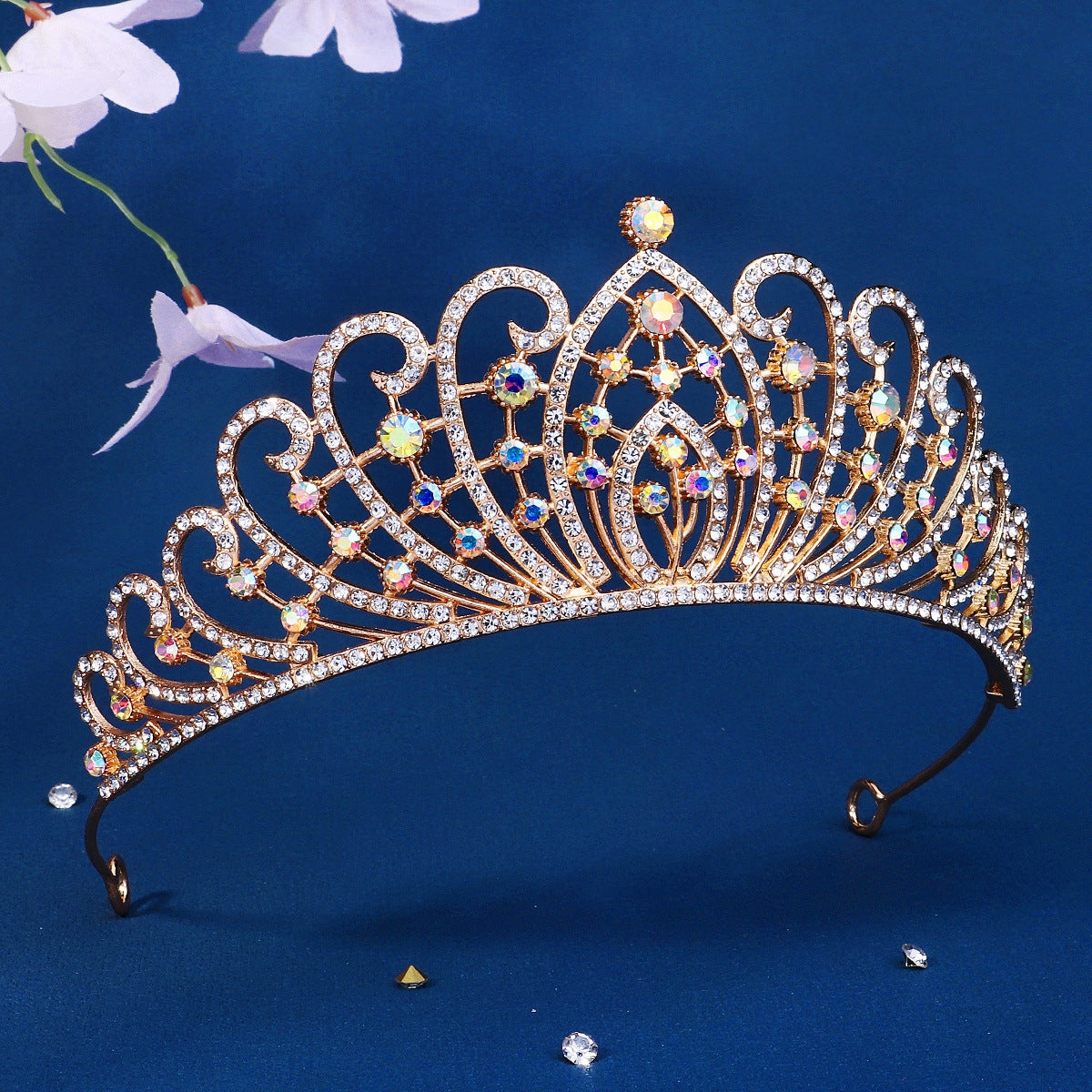 Retro Luxury Zircon Inlay Crown with Colored Diamonds for Brides and Performances