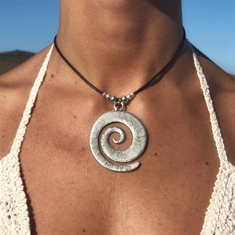 Retro Bohemian Spiral Symbol Alloy Pendant Necklace for Women