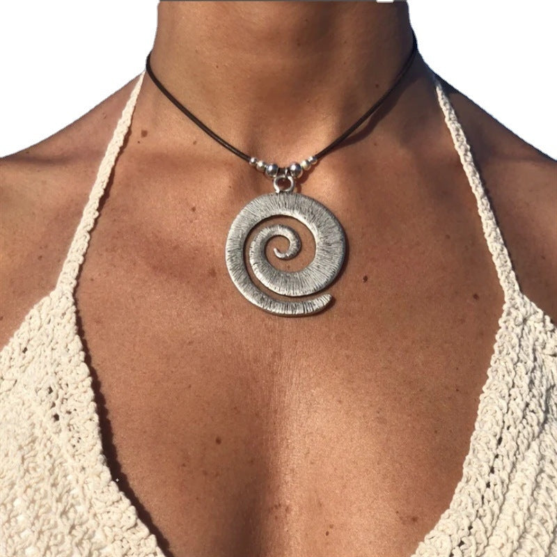 Retro Bohemian Spiral Symbol Alloy Pendant Necklace for Women