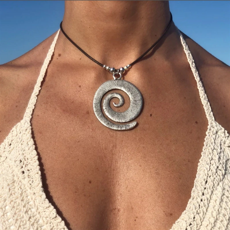 Retro Bohemian Spiral Symbol Alloy Pendant Necklace for Women