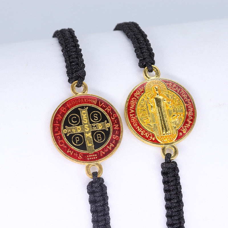 Retro Round Alloy Rope Braid Unisex Woven Bracelet with Virgin Mary/Saint Benedict/Saint Jude Charms