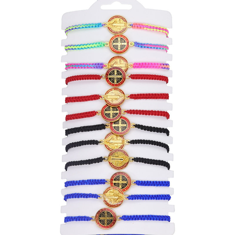 Retro Round Alloy Rope Braid Unisex Woven Bracelet with Virgin Mary/Saint Benedict/Saint Jude Charms