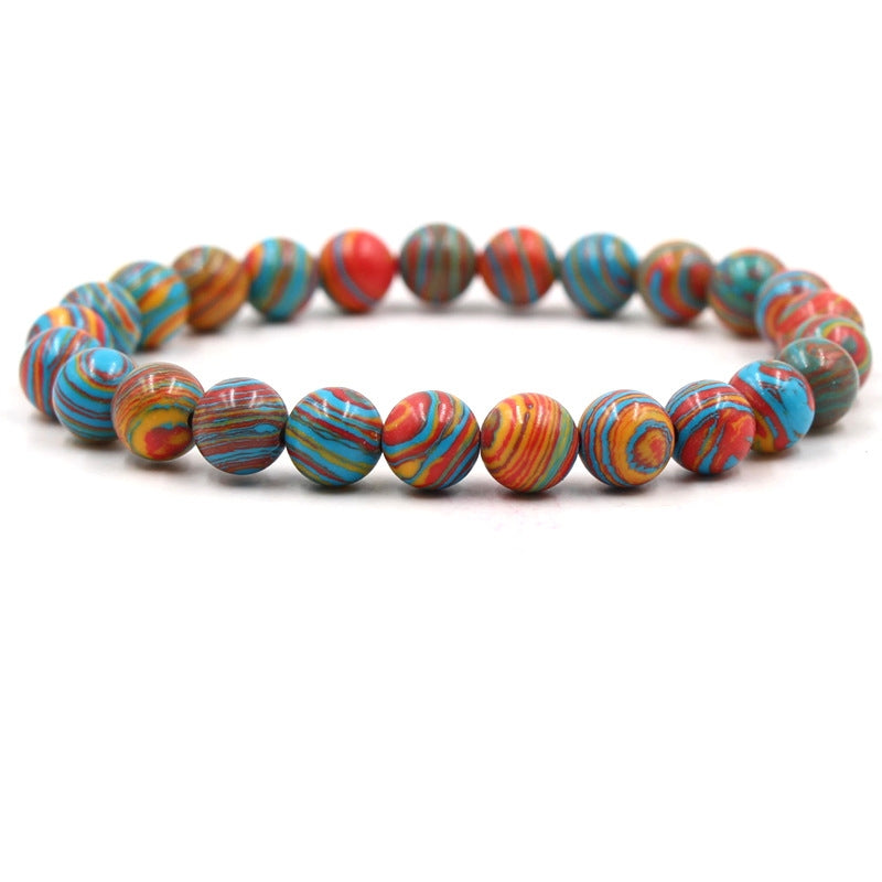 Retro Round Cat Eye Stone Beaded Bracelet - Multicolor 8mm Beads