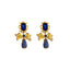 Retro Heart Flower Gemstone Drop Earrings with Geometric Bow Design