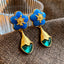 Retro Heart Flower Gemstone Drop Earrings with Geometric Bow Design