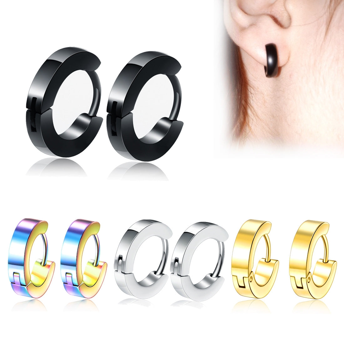 Retro Round Stainless Steel Hoop Earrings - Trendy Fashion Jewelry