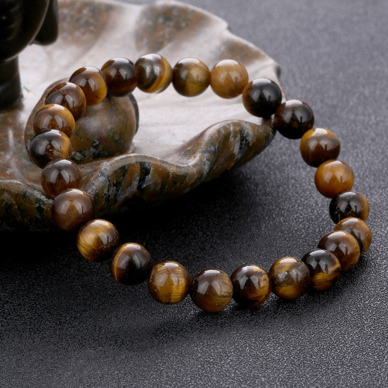 Retro Round Tiger Eye Beaded Unisex Bracelet