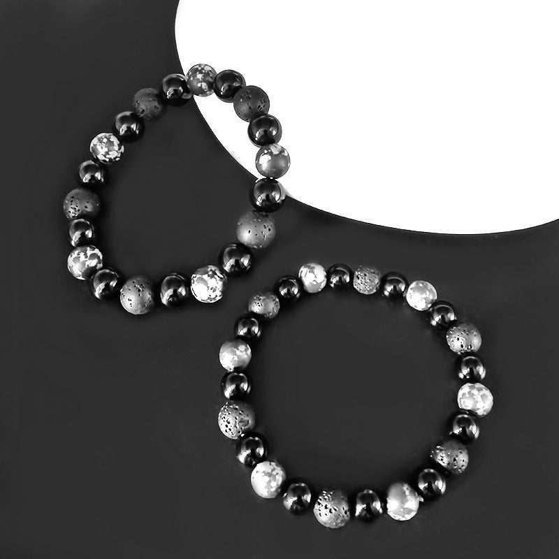 Retro Volcanic Rock Snowflake Stone Beaded Bracelets for Couples