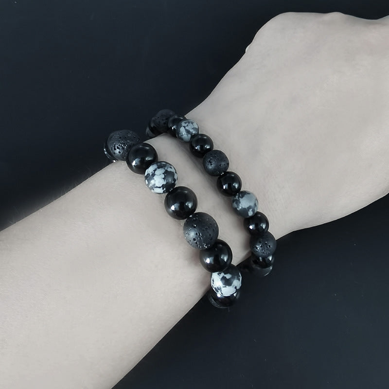 Retro Volcanic Rock Snowflake Stone Beaded Bracelets for Couples