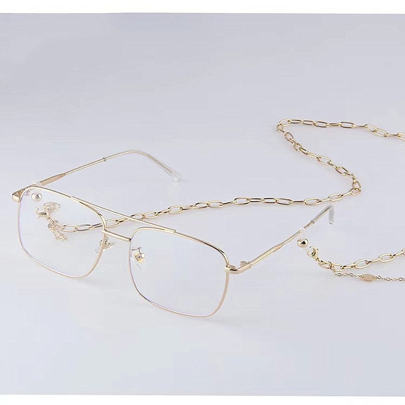 Retro Chic Geometric Metal Glasses and Mask Chain