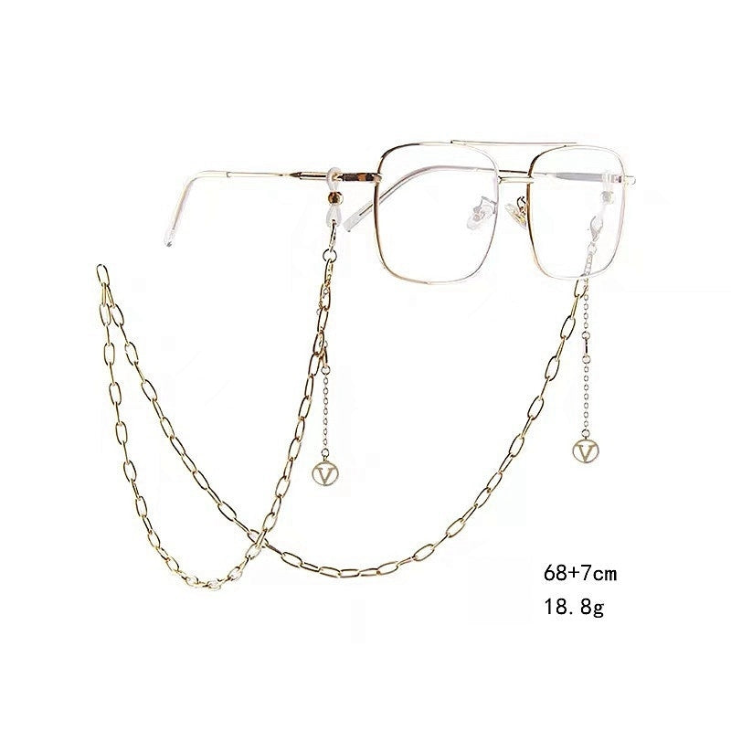 Retro Chic Geometric Metal Glasses and Mask Chain