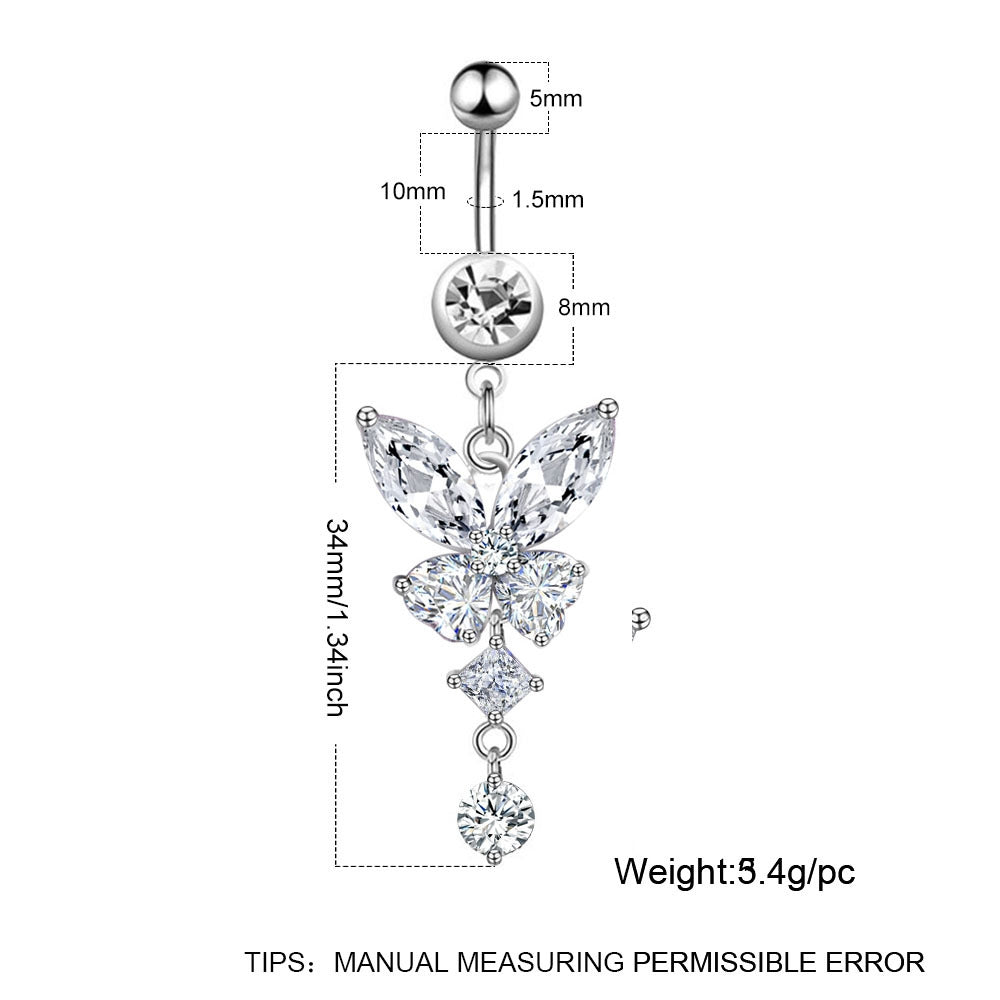 Retro Butterfly Crown Zircon Inlay Stainless Steel Belly Ring