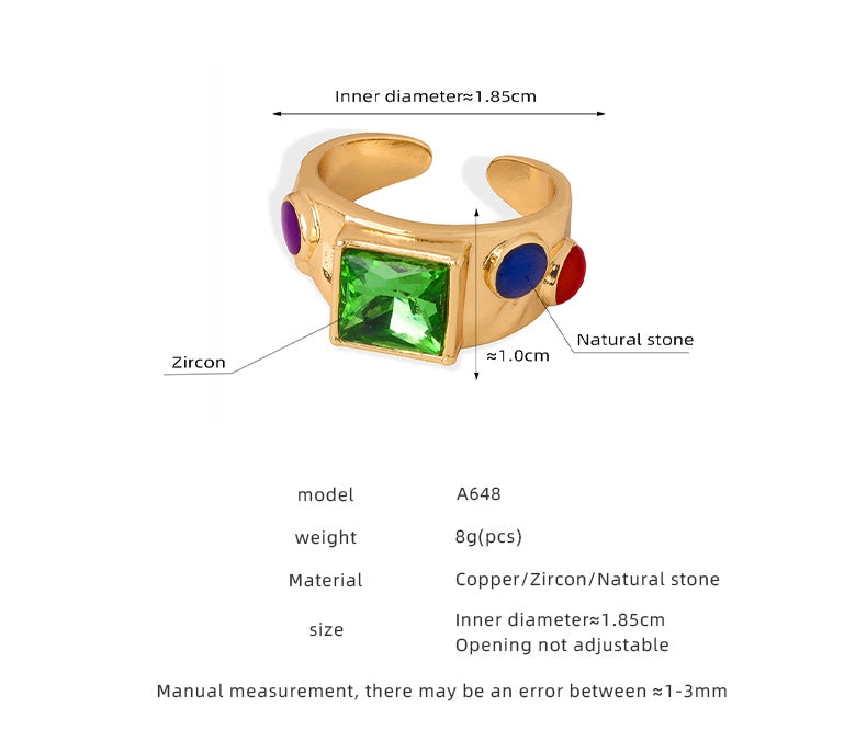 Retro Geometric Zircon Inlay 18K Gold Plated Open Ring