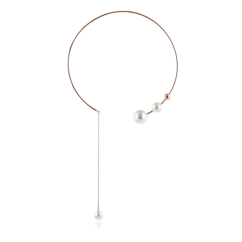 Retro Geometric Alloy Choker with Pearl Tassel Design