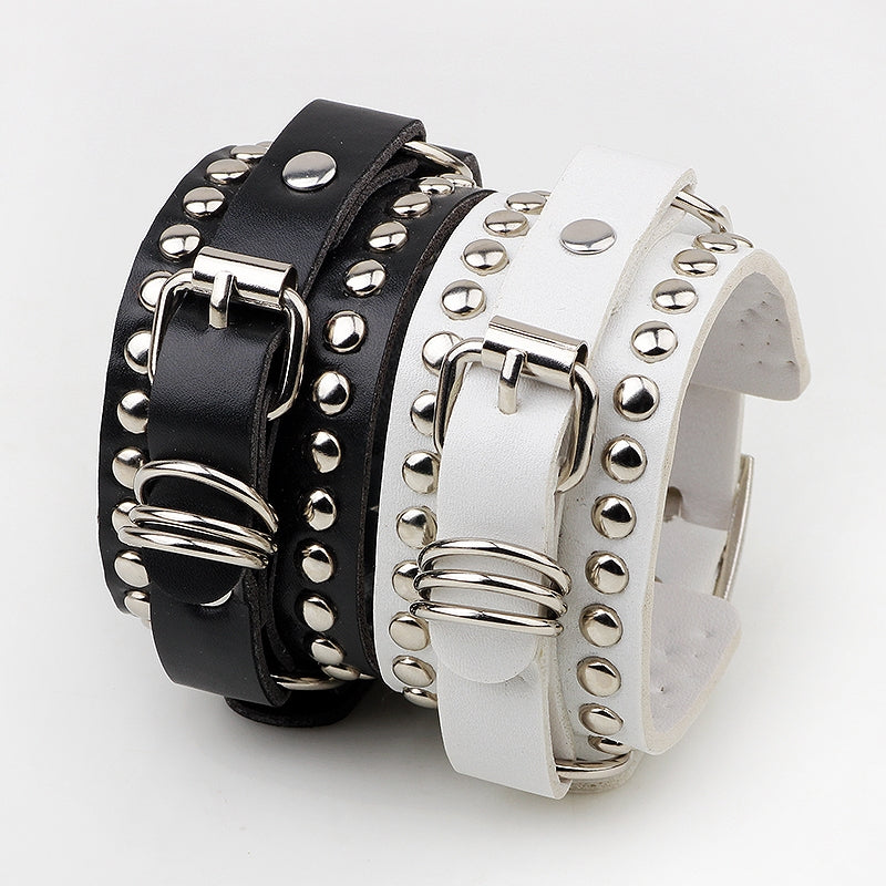 Retro Punk Style Alloy Buckle Unisex Leather Bracelet