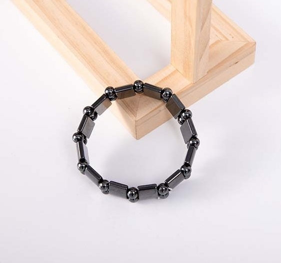 Retro Hematite Polished Unisex Elastic Square Bead Bracelet