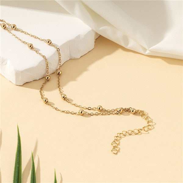 Retro Simple Golden Alloy Bracelet with Beaded Decoration for Daily Wear