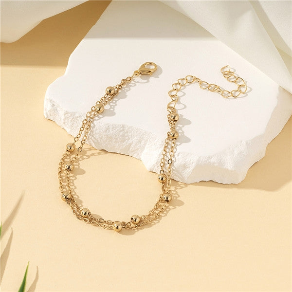 Retro Simple Golden Alloy Bracelet with Beaded Decoration for Daily Wear