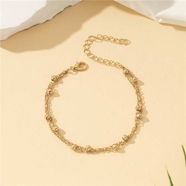 Retro Simple Golden Alloy Bracelet with Beaded Decoration for Daily Wear