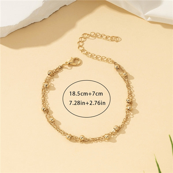 Retro Simple Golden Alloy Bracelet with Beaded Decoration for Daily Wear