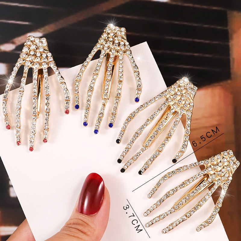 Retro Skull Hand Claw Rhinestone Hair Clip